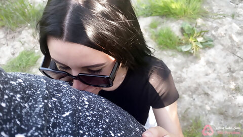 Blowjob and anal sex near the river in the...